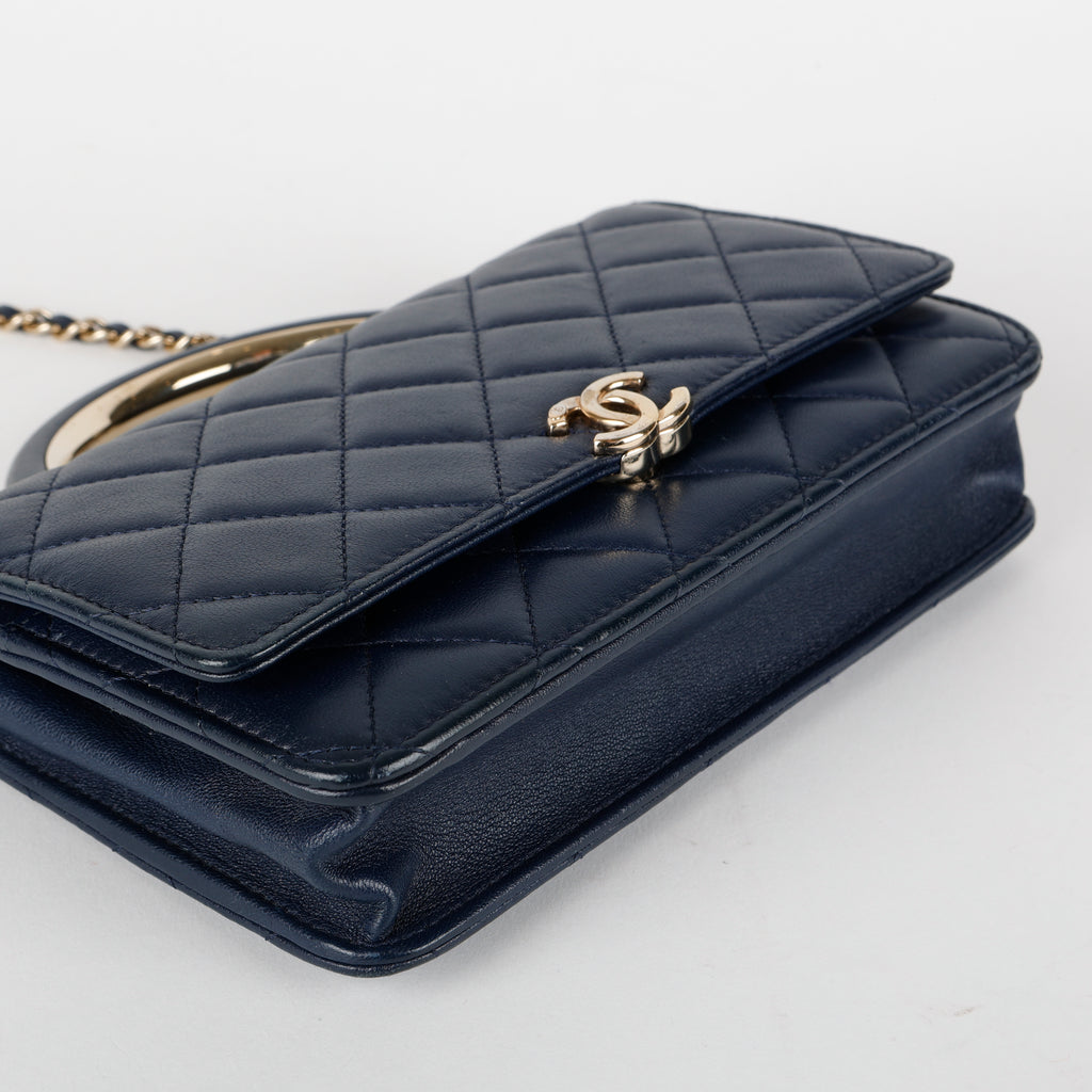 Charming Top Handle Wallet on Chain, Navy Lambskin