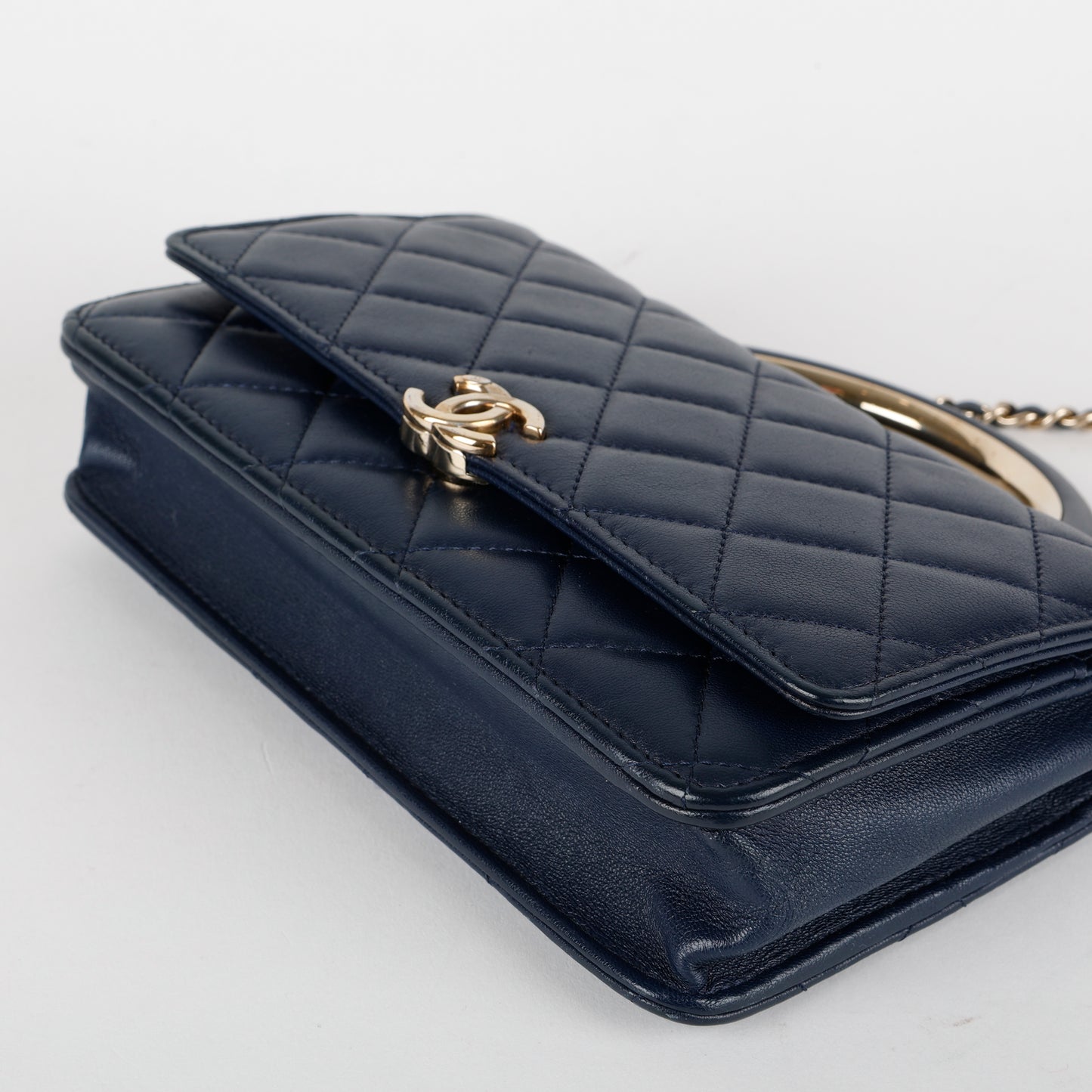 Charming Top Handle Wallet on Chain, Navy Lambskin