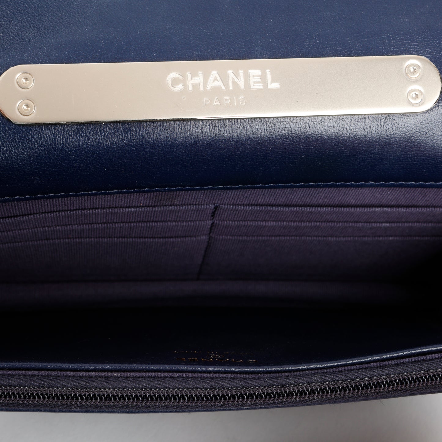Charming Top Handle Wallet on Chain, Navy Lambskin
