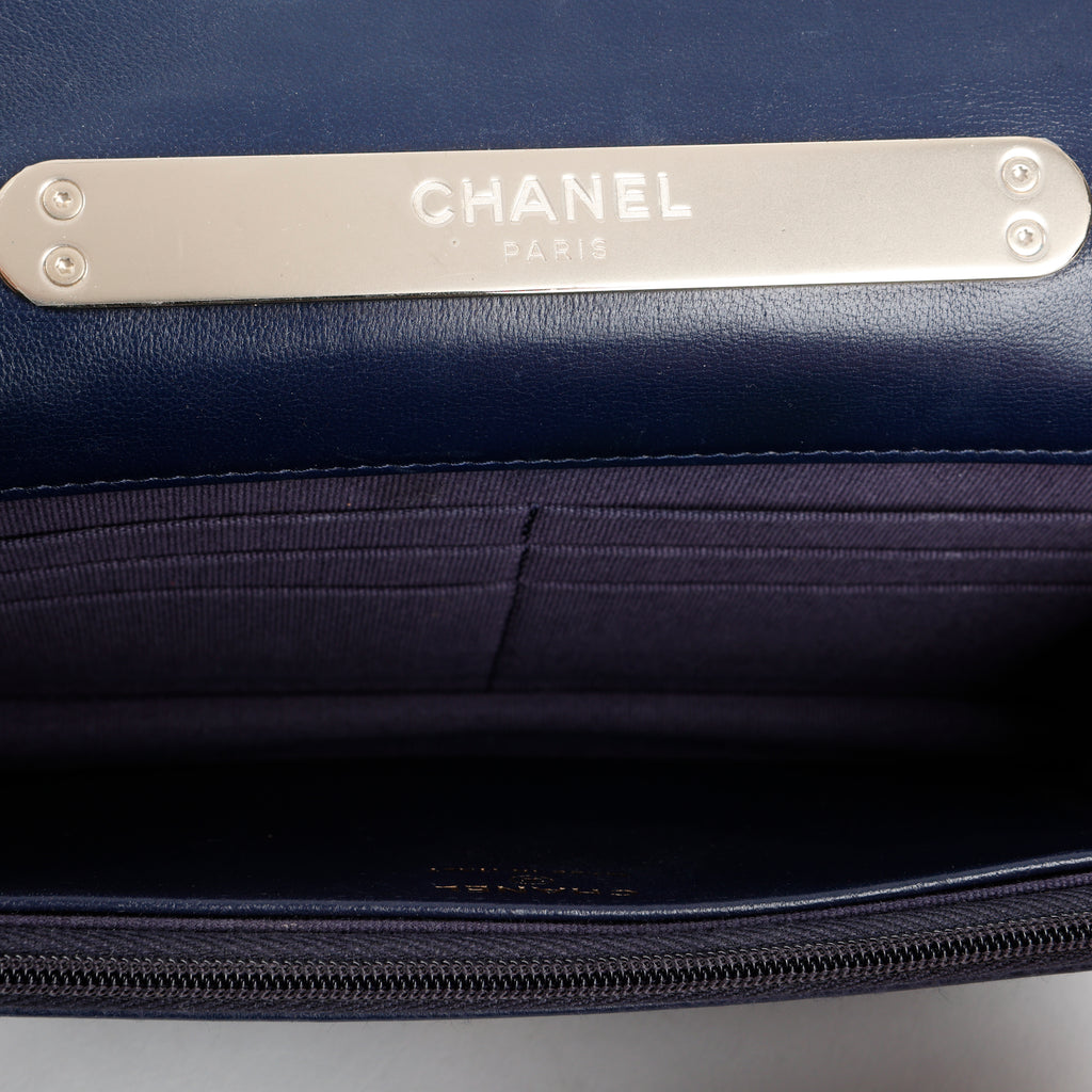 Charming Top Handle Wallet on Chain, Navy Lambskin