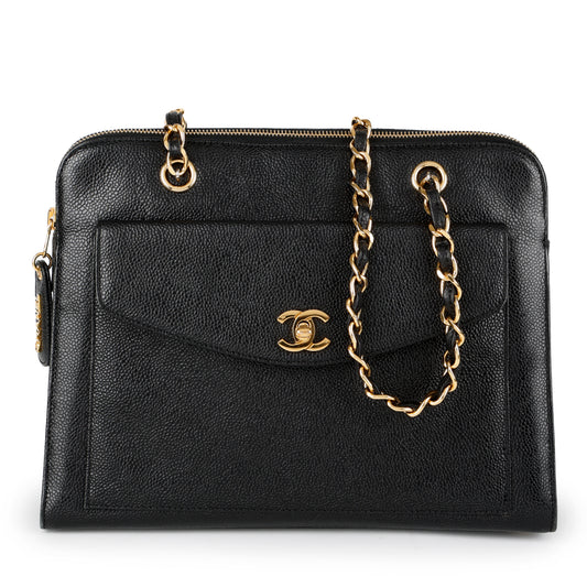 Vintage Large Front Pocket Tote, Black Caviar