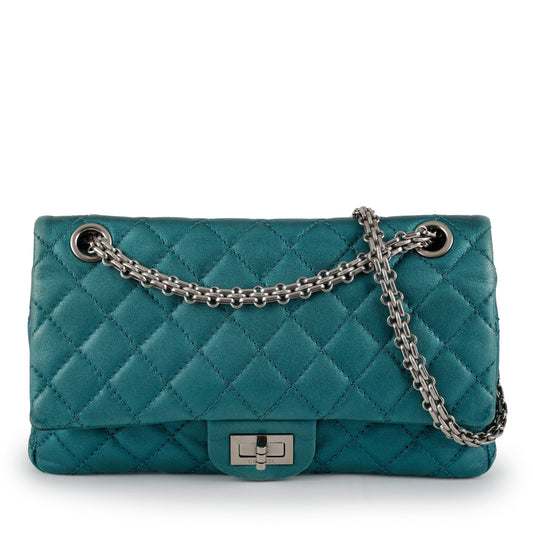 Medium Reissue 2.55 Double Flap, Metallic Turquoise Aged Calfskin