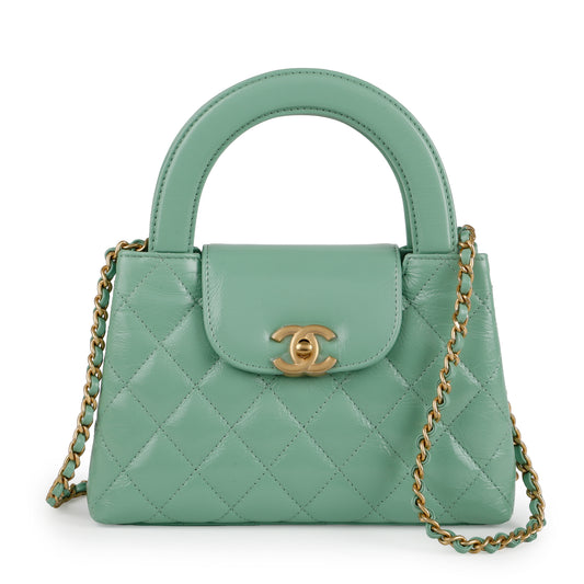 Mini Kelly Top Handle, Mint Glazed Aged Calfskin