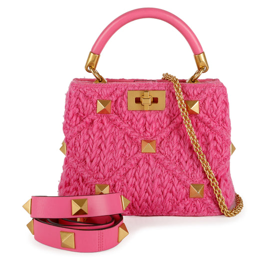 Roman Stud Woven Top Handle, Bright Pink