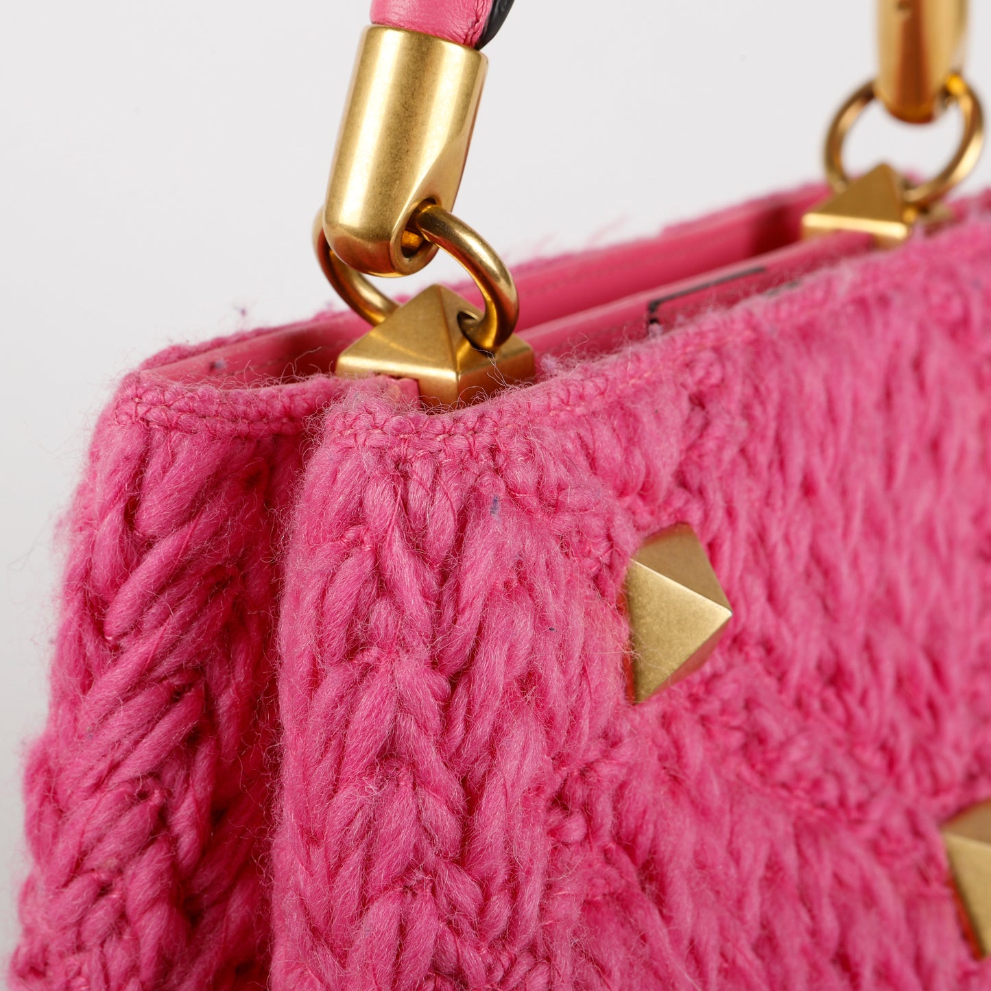 Roman Stud Woven Top Handle, Bright Pink