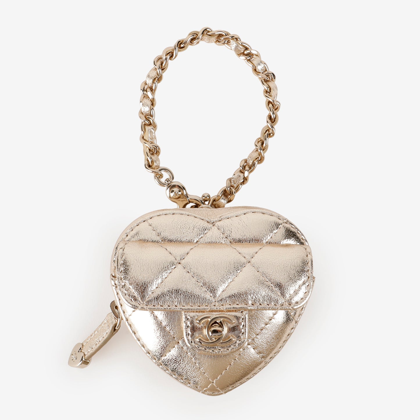 Metallic Gold Lambskin CC In Love Heart Bag Charm