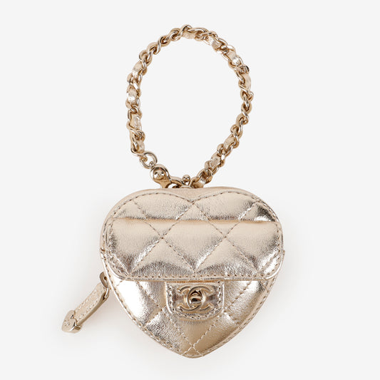 Metallic Gold Lambskin CC In Love Heart Bag Charm