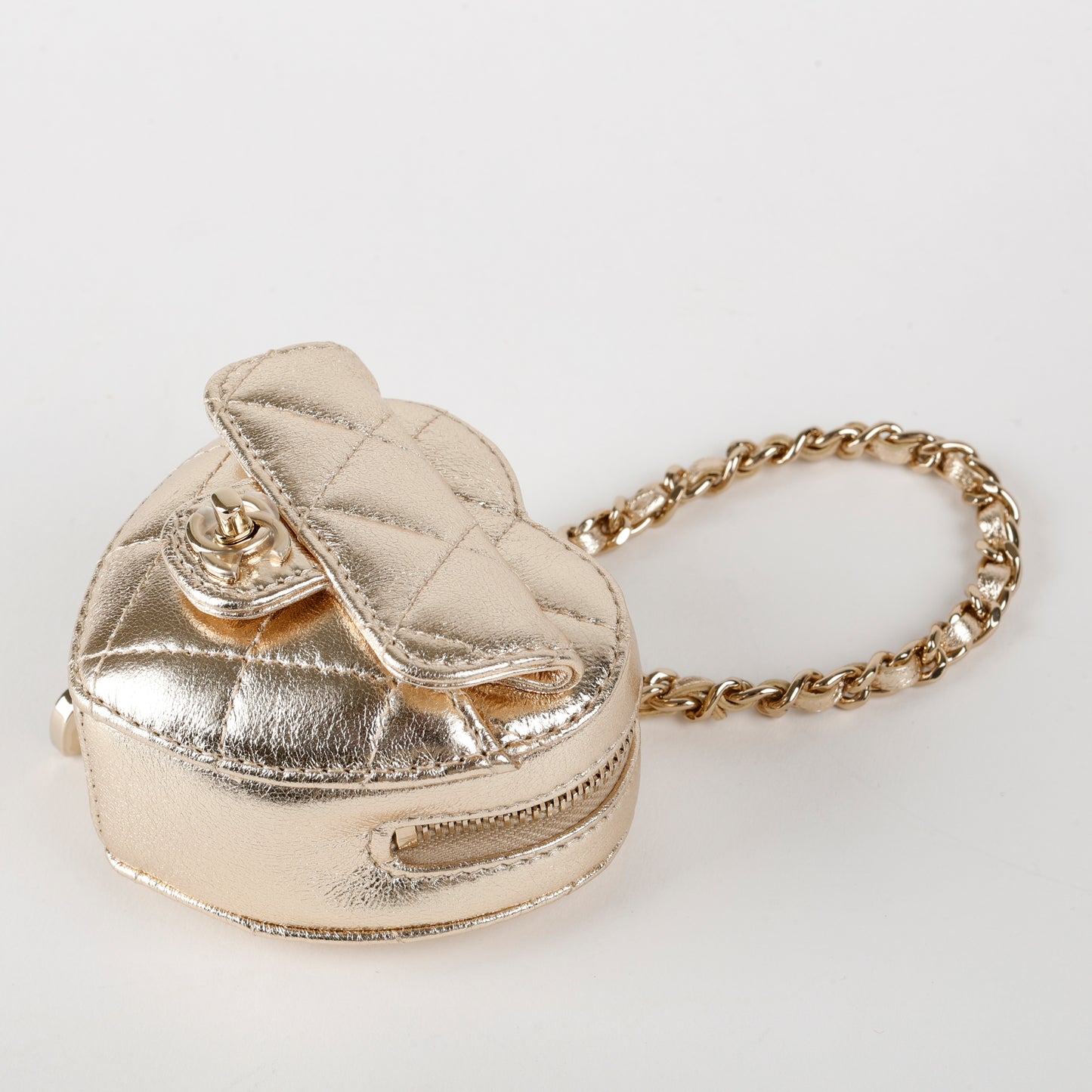 Metallic Gold Lambskin CC In Love Heart Bag Charm