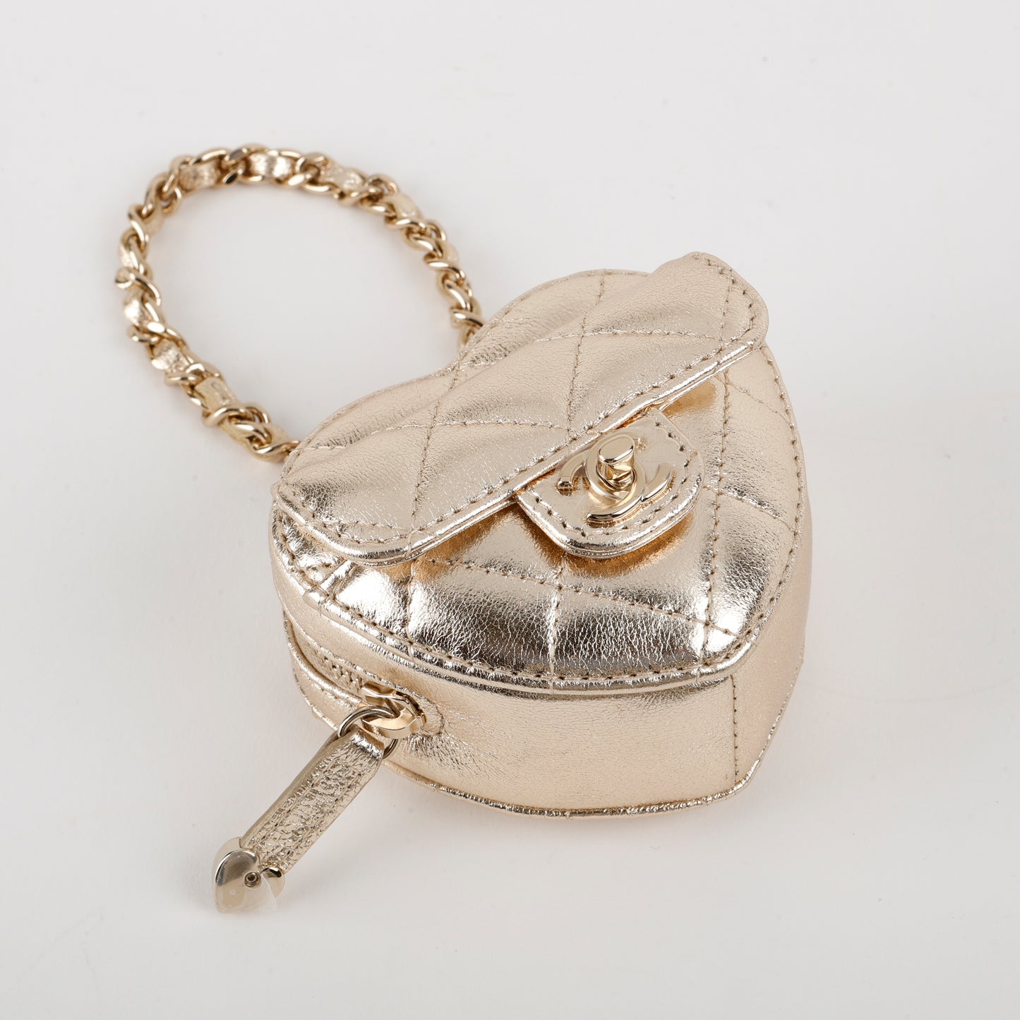 Metallic Gold Lambskin CC In Love Heart Bag Charm