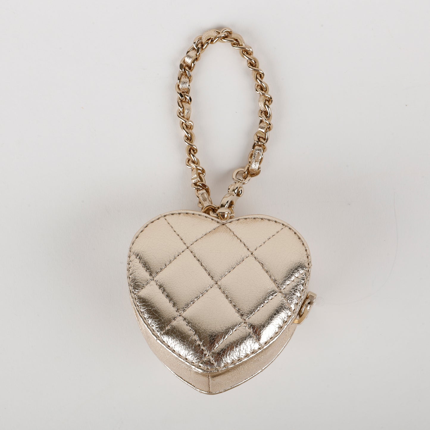 Metallic Gold Lambskin CC In Love Heart Bag Charm