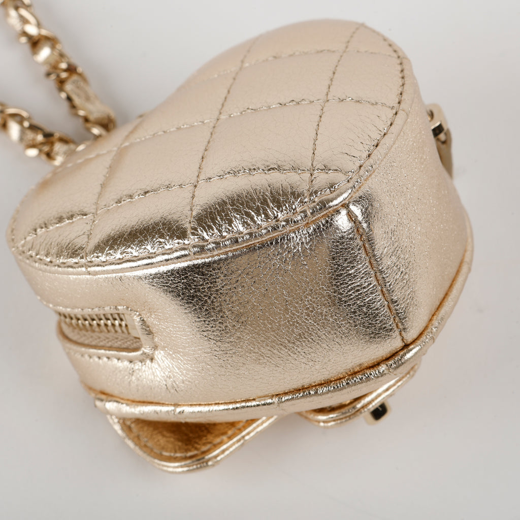 Metallic Gold Lambskin CC In Love Heart Bag Charm