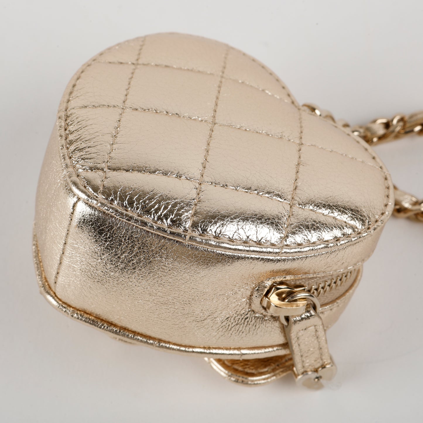 Metallic Gold Lambskin CC In Love Heart Bag Charm