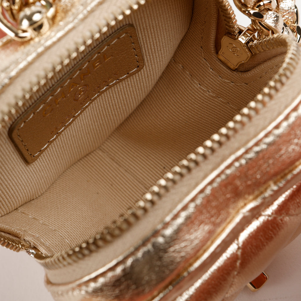 Metallic Gold Lambskin CC In Love Heart Bag Charm