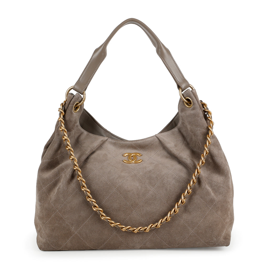 26C Large Quilted Hobo Bag, Grey Suede