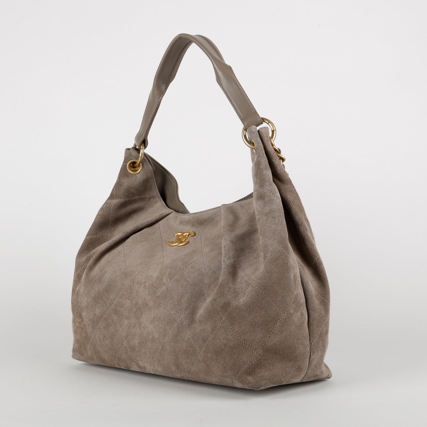 26C Large Quilted Hobo Bag, Grey Suede