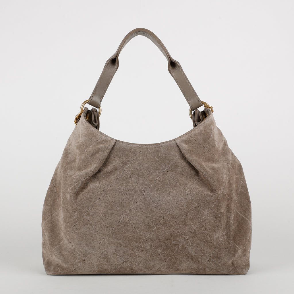 26C Large Quilted Hobo Bag, Grey Suede