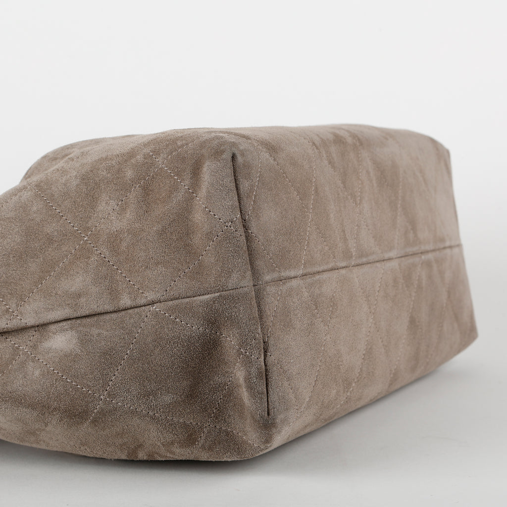26C Large Quilted Hobo Bag, Grey Suede