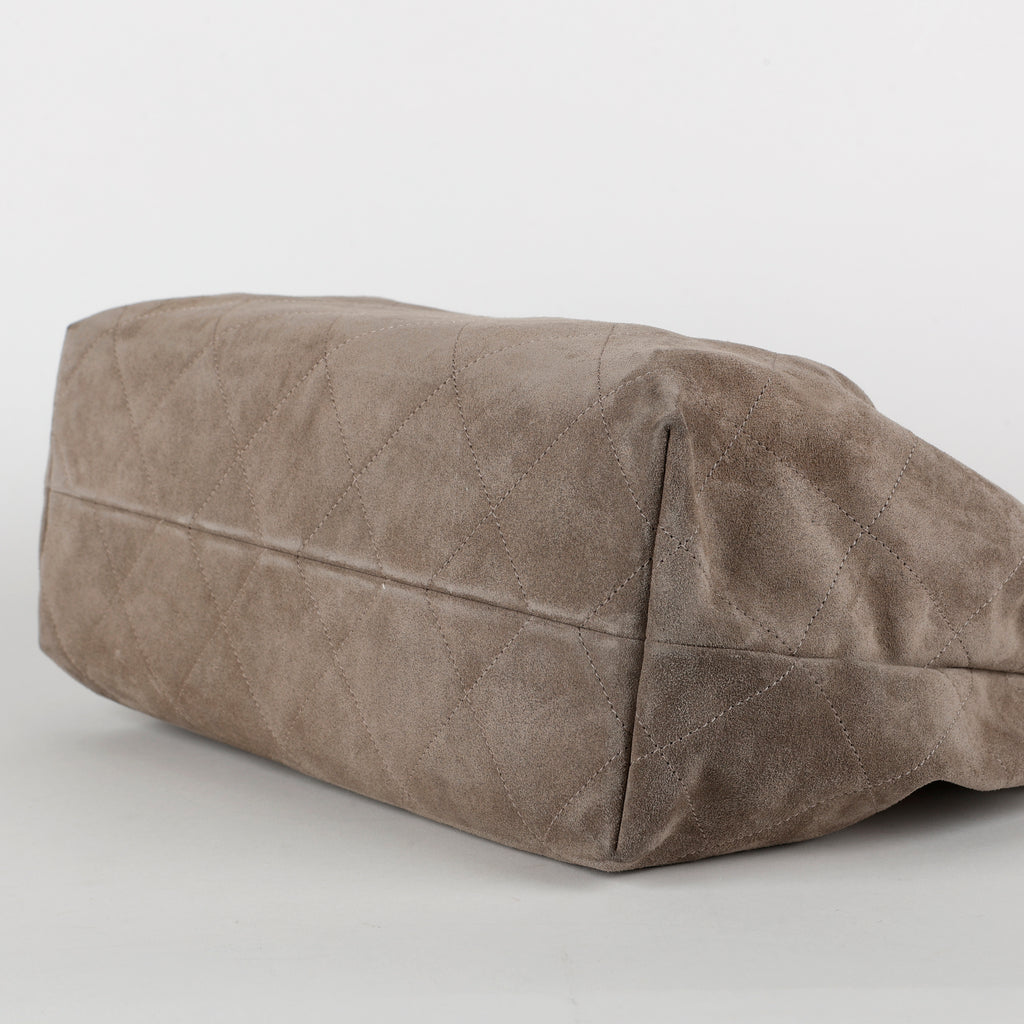 26C Large Quilted Hobo Bag, Grey Suede