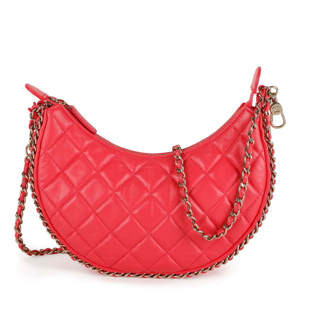 Chain Around Hobo, Pink Lambskin