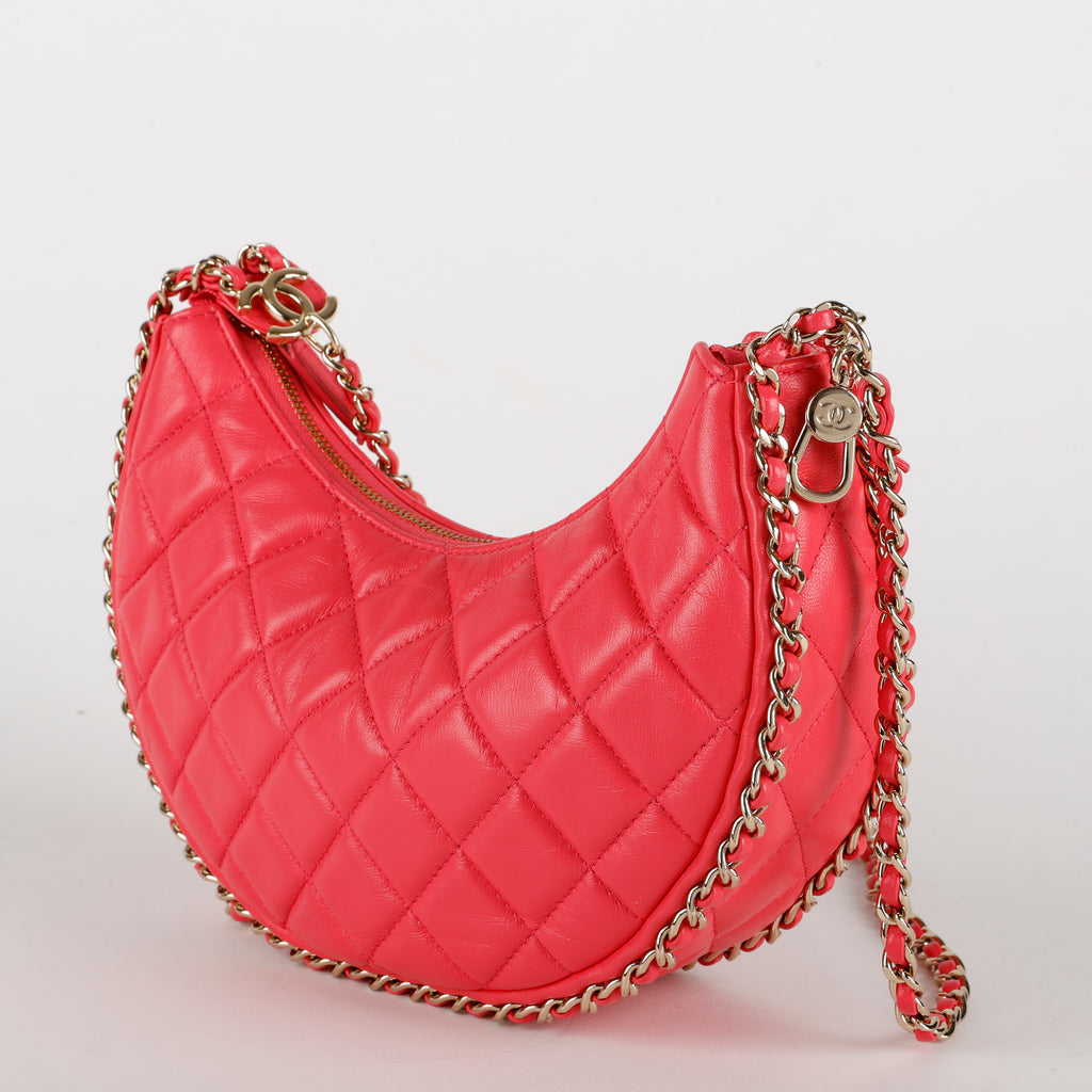 Chain Around Hobo, Pink Lambskin
