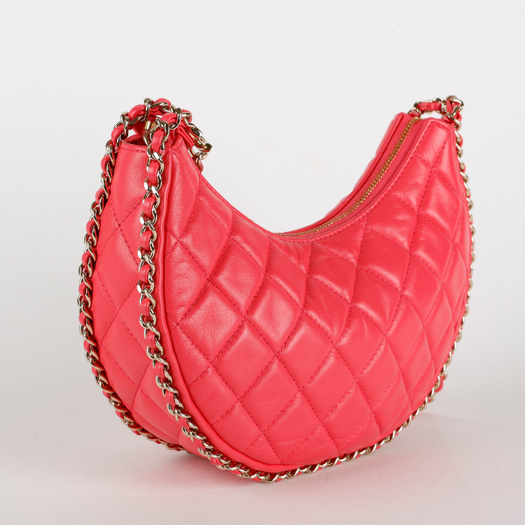 Chain Around Hobo, Pink Lambskin