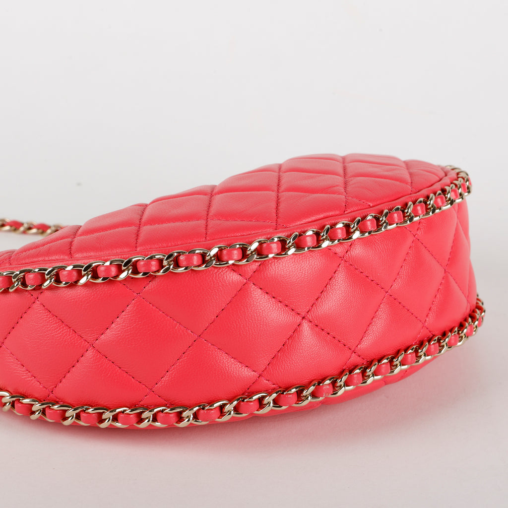 Chain Around Hobo, Pink Lambskin