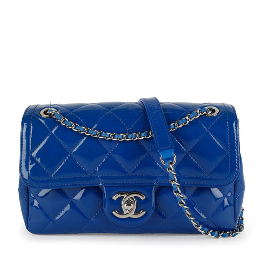 Mini Square Flap, Blue Patent