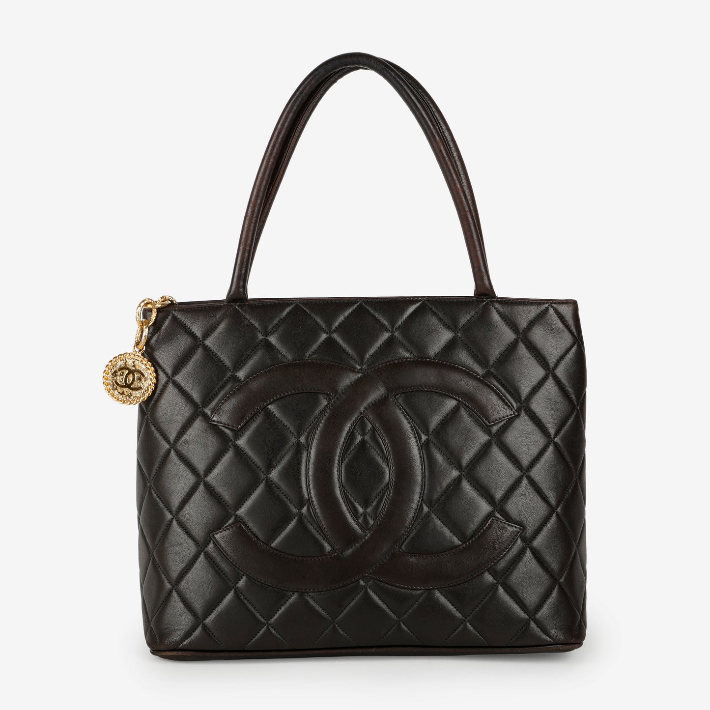 Medium Medallion Tote, Black Lambskin