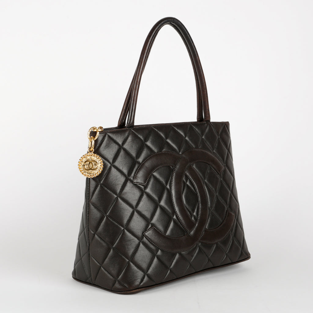 Medium Medallion Tote, Black Lambskin