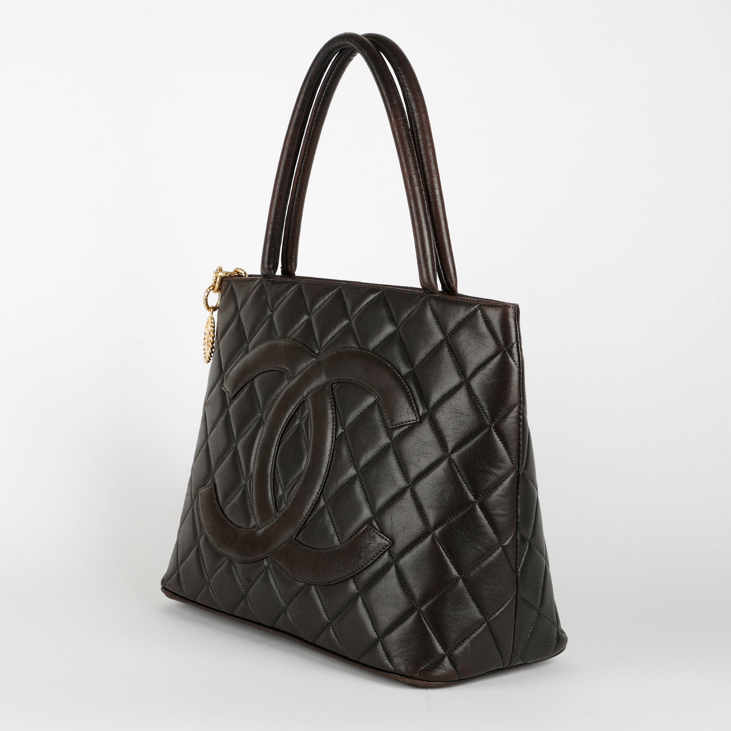 Medium Medallion Tote, Black Lambskin