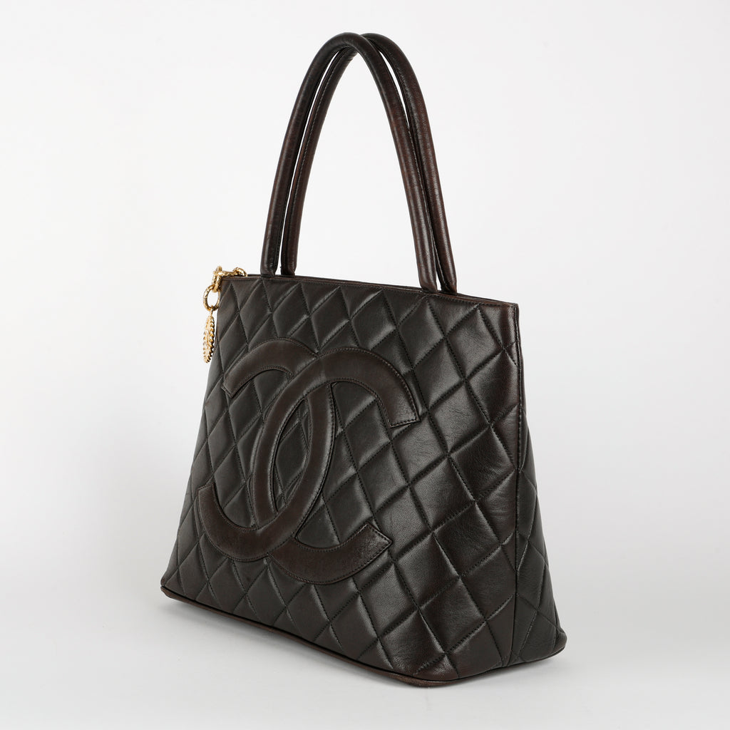 Medium Medallion Tote, Black Lambskin