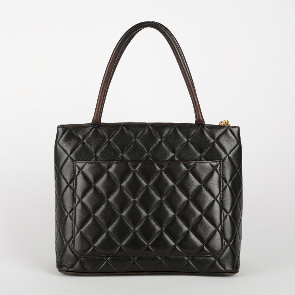 Medium Medallion Tote, Black Lambskin