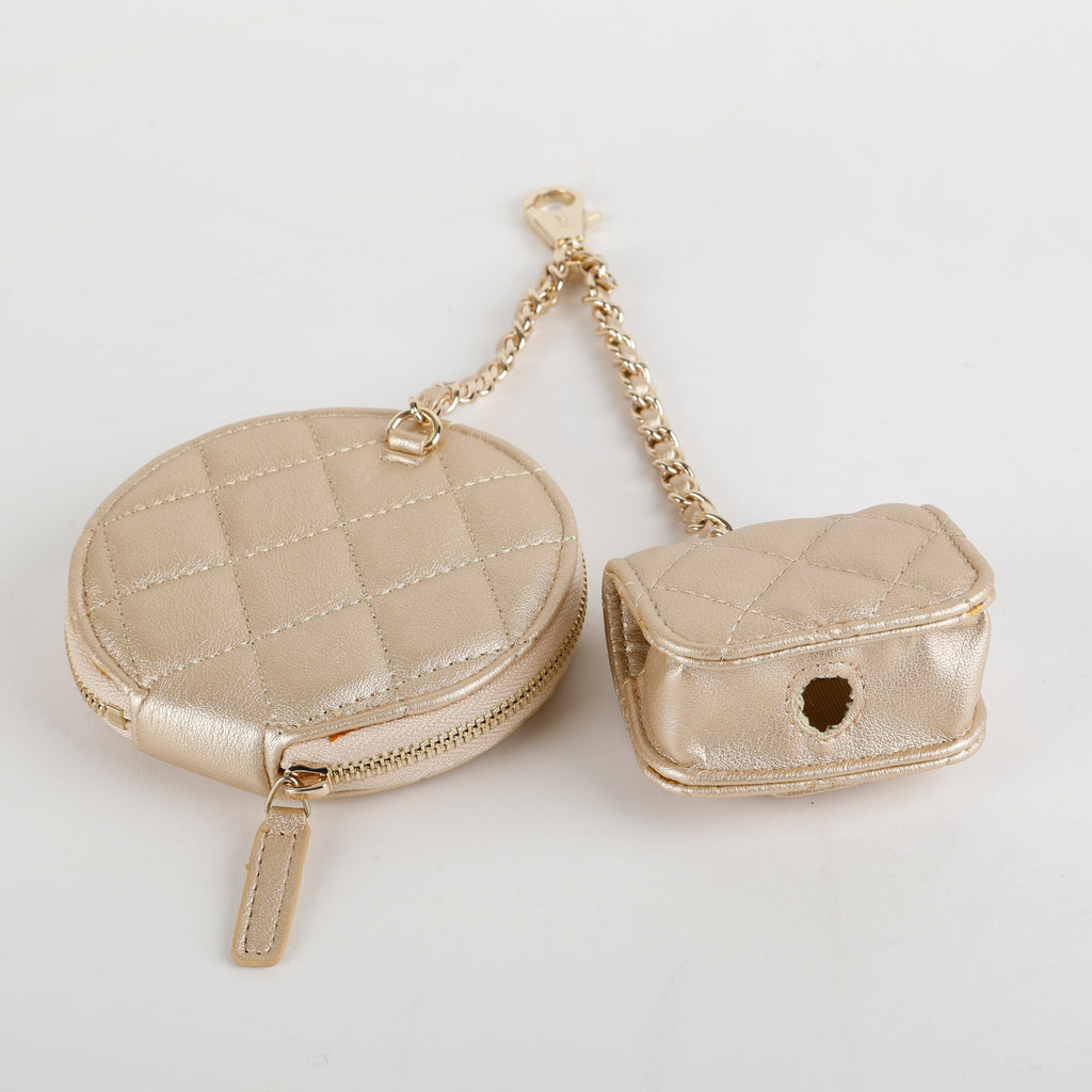 Coin Purse & Airpods Case on Chain, Gold Metallic Lambskin