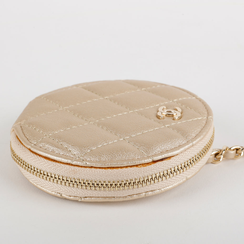 Coin Purse & Airpods Case on Chain, Gold Metallic Lambskin