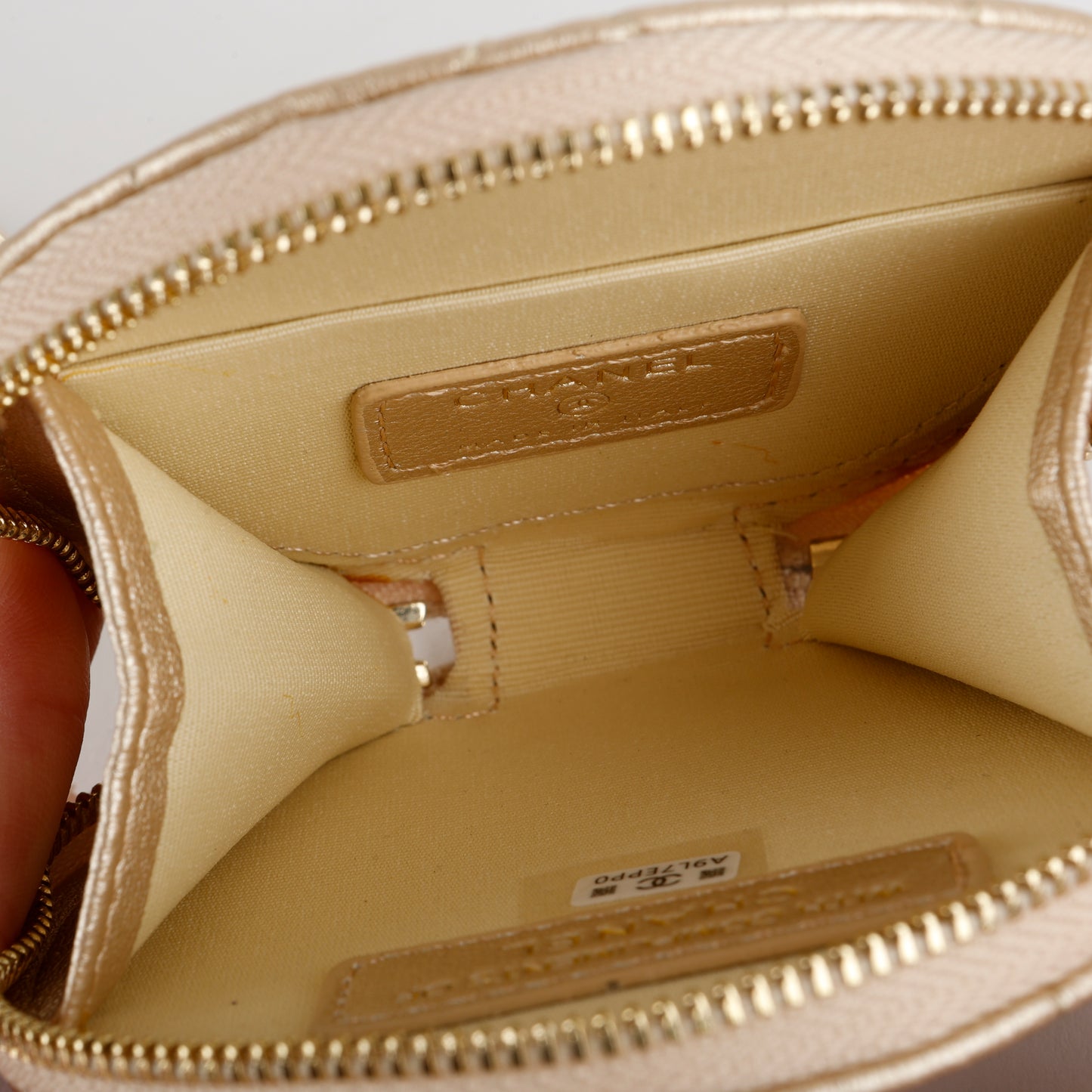 Coin Purse & Airpods Case on Chain, Gold Metallic Lambskin