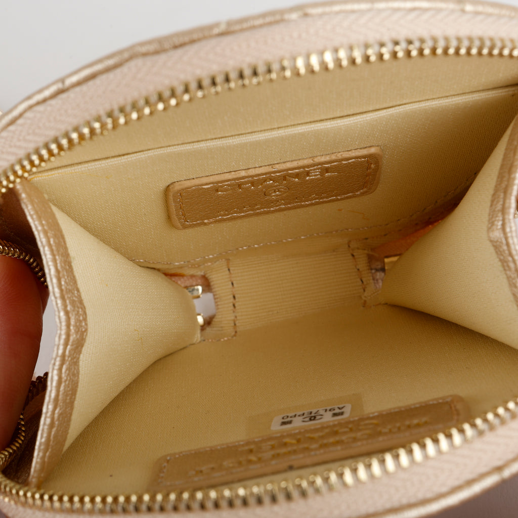 Coin Purse & Airpods Case on Chain, Gold Metallic Lambskin