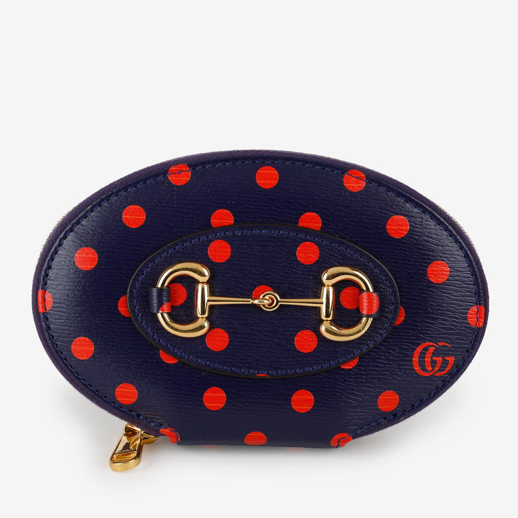 Mini Shangai Horsebit Coin Pouch, Navy/Red