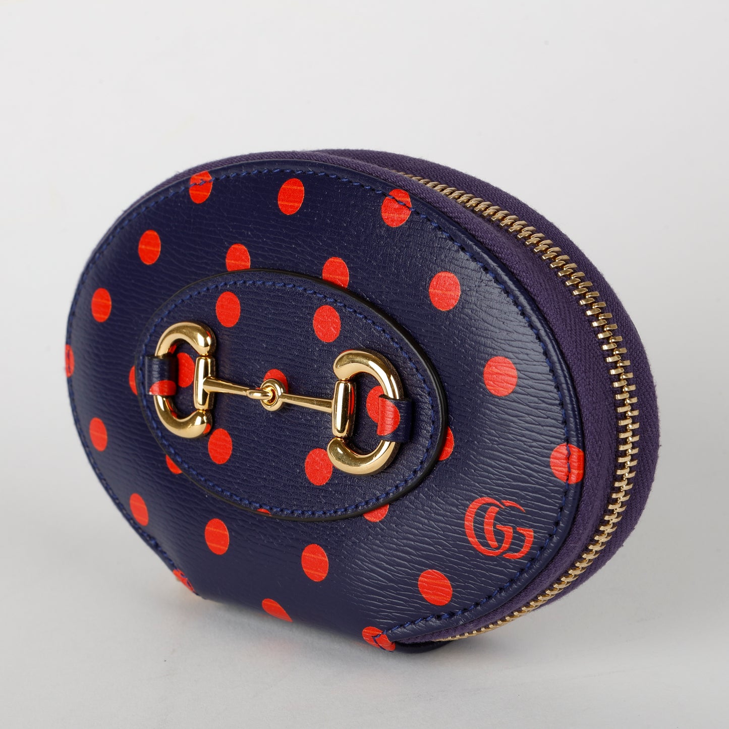 Mini Shangai Horsebit Coin Pouch, Navy/Red