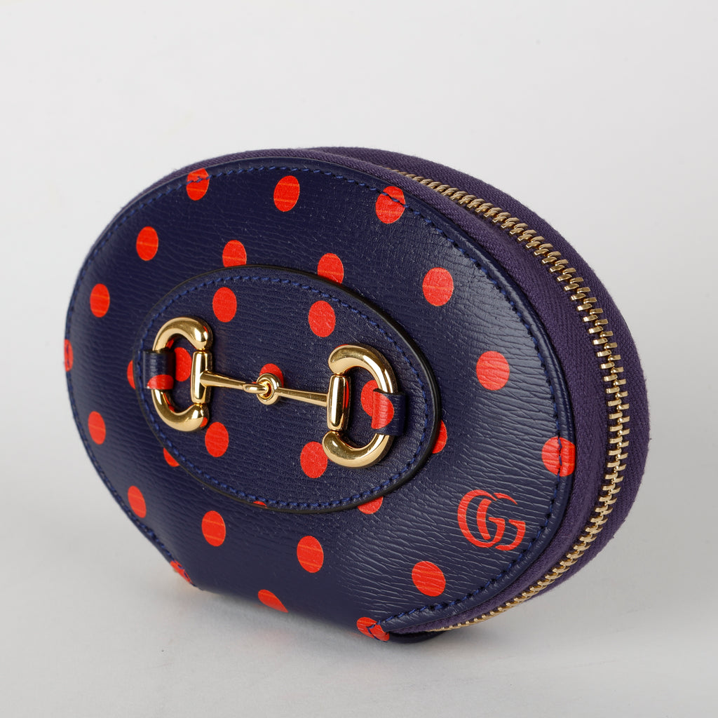Mini Shangai Horsebit Coin Pouch, Navy/Red