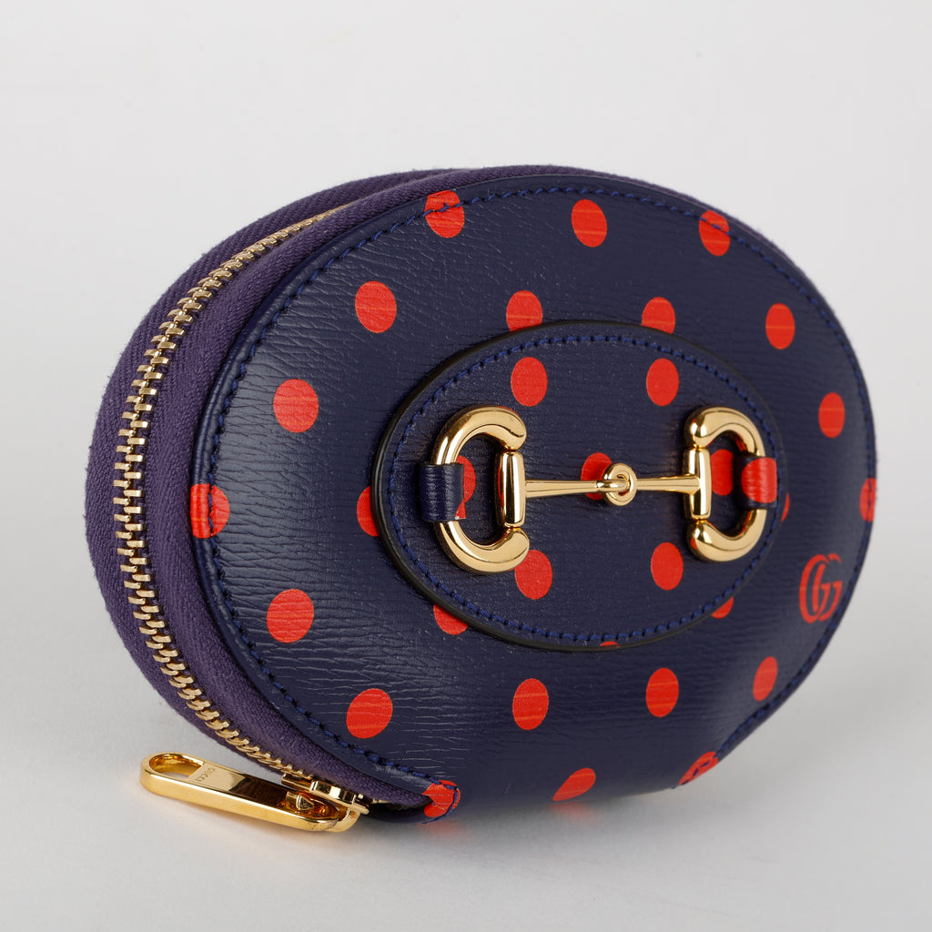 Mini Shangai Horsebit Coin Pouch, Navy/Red