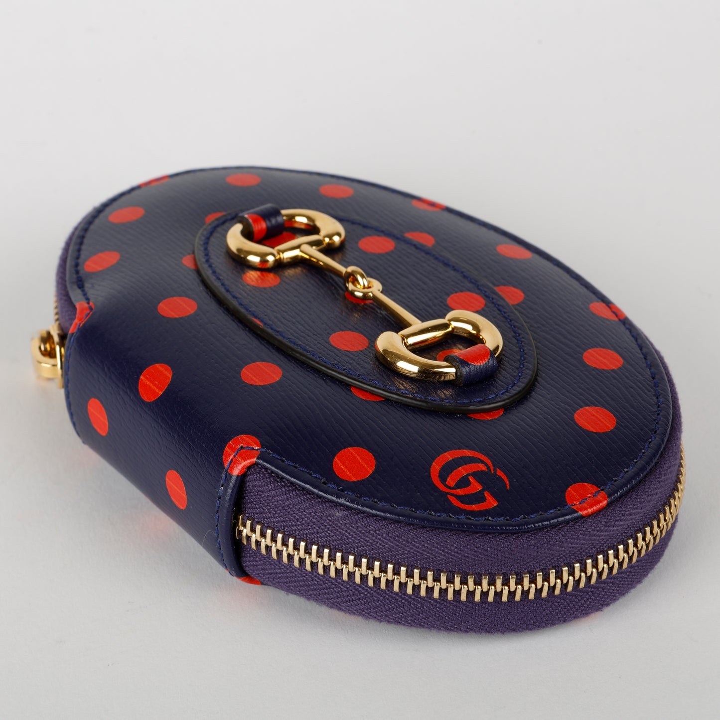 Mini Shangai Horsebit Coin Pouch, Navy/Red