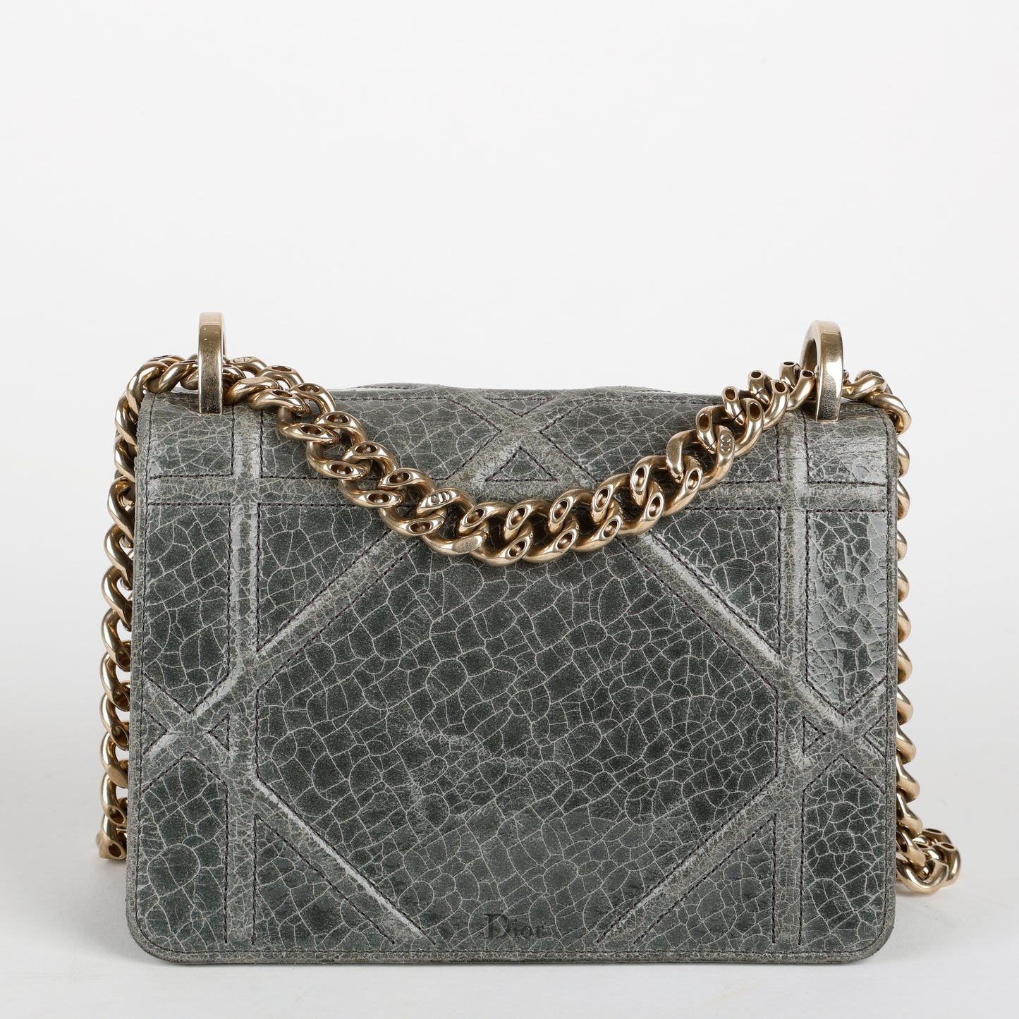 Small Diorama Flap Bag, Green Crackled Leather
