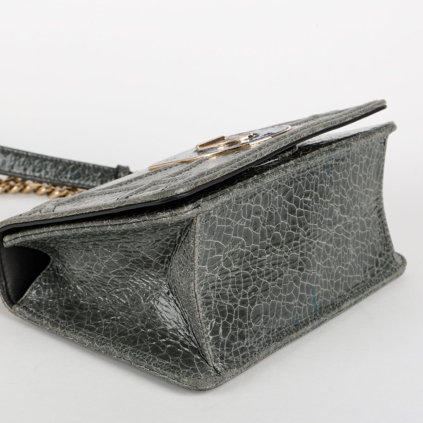 Small Diorama Flap Bag, Green Crackled Leather