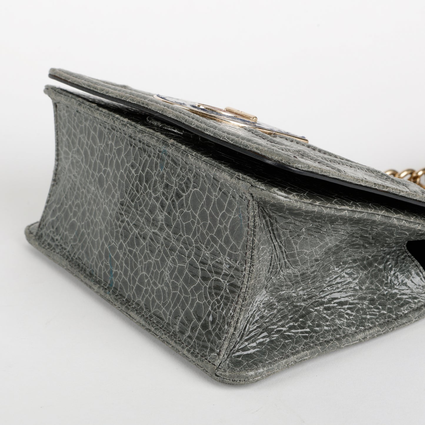 Small Diorama Flap Bag, Green Crackled Leather
