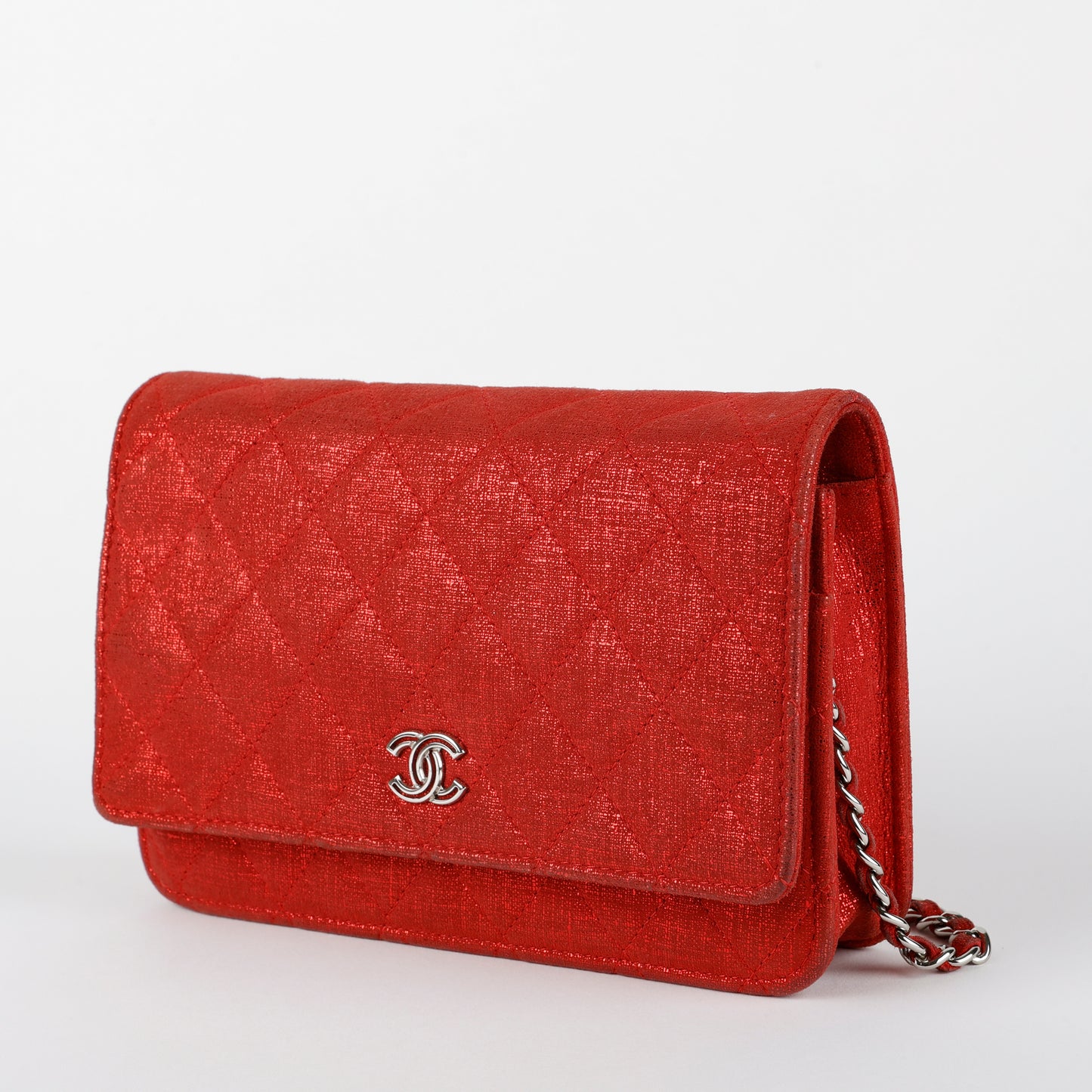 Wallet On Chain Tweed, Sparkle Red Silver Hardware