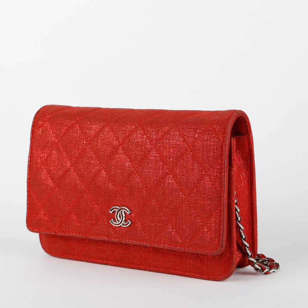Wallet On Chain Tweed, Sparkle Red Silver Hardware