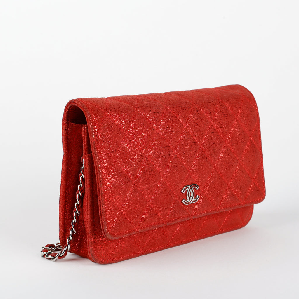 Wallet On Chain Tweed, Sparkle Red Silver Hardware