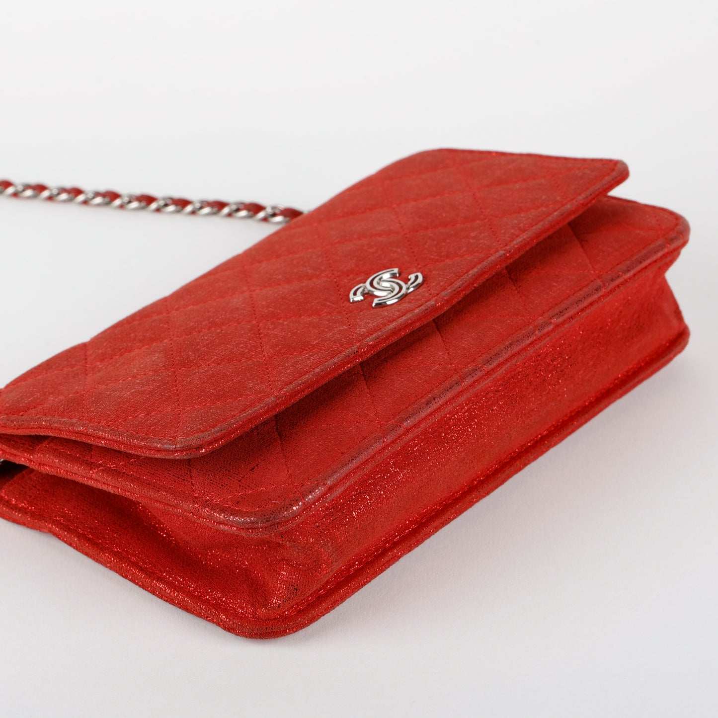 Wallet On Chain Tweed, Sparkle Red Silver Hardware