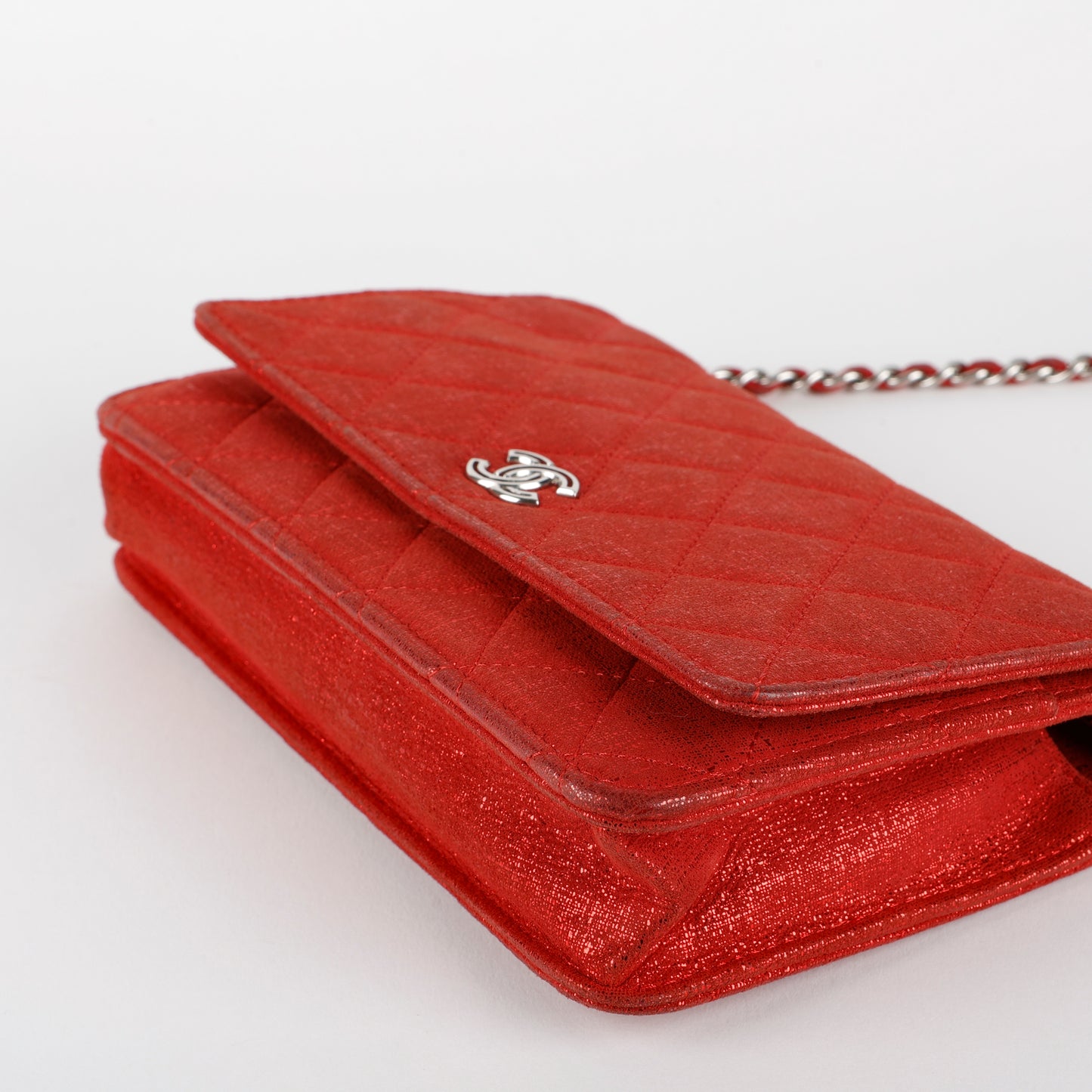 Wallet On Chain Tweed, Sparkle Red Silver Hardware
