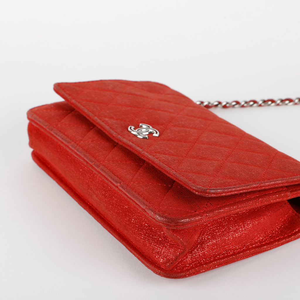 Wallet On Chain Tweed, Sparkle Red Silver Hardware